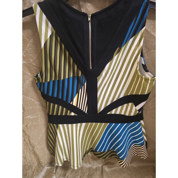 Worthington Women’s Sleeveless Peplum Top Large Multi-Color Striped Geometric... - Picture 3 of 9